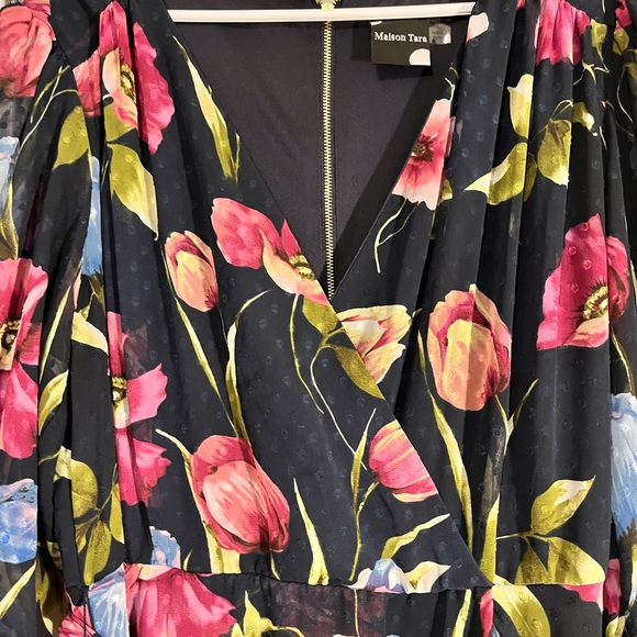 Madison Tara Navy Floral Faux Wrap Dress 16W - Picture 6 of 6